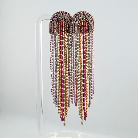 Vintage Beaded Rhinestone Chandelier Earrings Pink Timeless Glamour Retro Chic - Picture 5 of 10